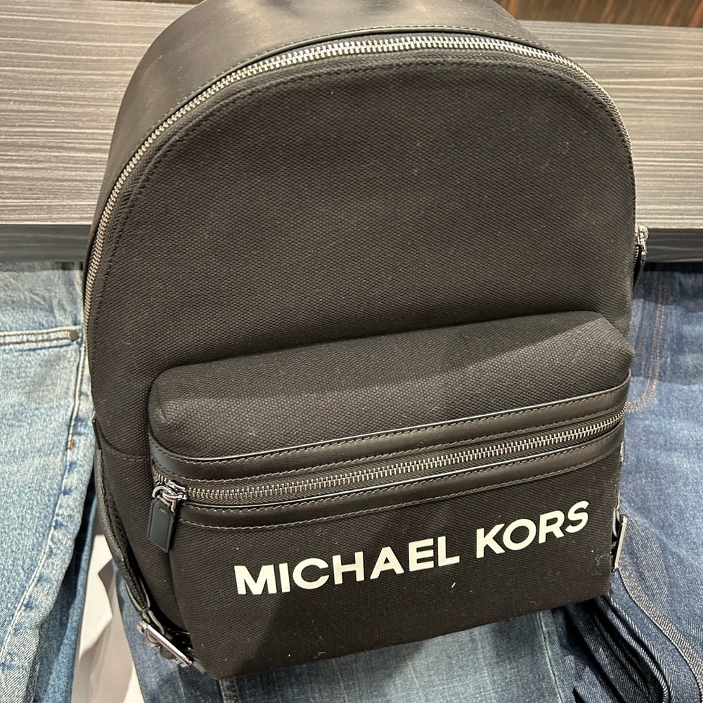 Michael Kors Cooper Canvas Backpack NWT two tone new with tag black